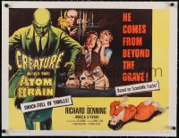 6h0478 CREATURE WITH THE ATOM BRAIN linen 1/2sh 1955 cool sci-fi art of dead man stalking his prey!
