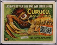 6h0479 CURUCU, BEAST OF THE AMAZON linen style A 1/2sh 1956 Universal monster art by Reynold Brown!