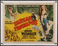6h0498 TARZAN TRIUMPHS linen style B 1/2sh 1943 art of Johnny Weissmuller & sexy Frances Gifford as Zandra!