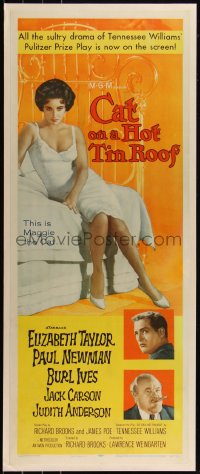 6h0169 CAT ON A HOT TIN ROOF insert 1958 classic image of Elizabeth Taylor as Maggie the Cat!
