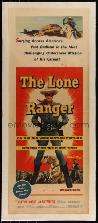 6h0426 LONE RANGER linen insert 1956 cool full-length art of masked hero Clayton Moore, rare!