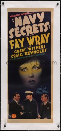 6h0422 NAVY SECRETS linen insert 1939 Fay Wray over Grant Withers & two men, ultra rare!