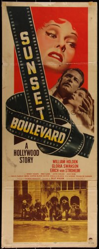 6h0288 SUNSET BOULEVARD insert 1950 Gloria Swanson, William Holden & Olson, cool art & pool scene!