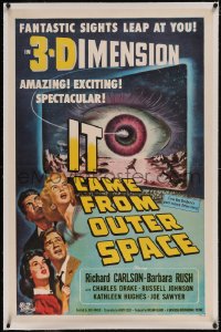 6h0867 IT CAME FROM OUTER SPACE linen 3D 1sh 1953 Ray Bradbury, classic 3-D sci-fi, Joseph Smith art!