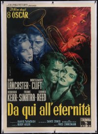 6h0383 FROM HERE TO ETERNITY linen Italian 1p R1959 Ballester art of top cast & trumpet, ultra rare!