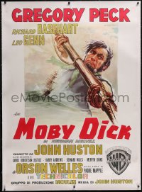 6h0392 MOBY DICK linen Italian 1p 1956 John Huston, Capitani art of Gregory Peck as Ahab, ultra rare!