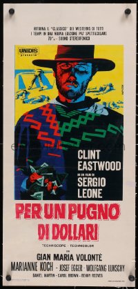 6h0415 FISTFUL OF DOLLARS linen Italian locandina R1969 different art of Clint Eastwood by Papuzza!