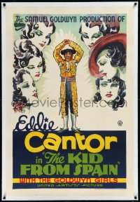 6h0875 KID FROM SPAIN linen 1sh 1932 wonderful art of matador Eddie Cantor & sexy Goldwyn Girls!