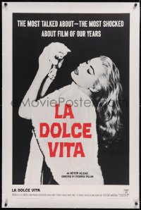 6h0880 LA DOLCE VITA linen 1sh 1961 Federico Fellini, close up of sexy Anita Ekberg with kitten!