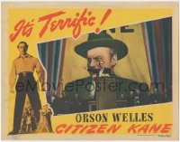 6h0147 CITIZEN KANE LC 1941 best image of Orson Welles in front of huge poster at rally, ultra rare!