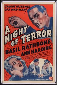 6h0898 LOVE FROM A STRANGER linen 1sh R1942 Basil Rathbone, Agatha Christie, A Night of Terror!