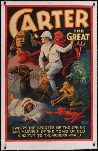 6h0507 CARTER THE GREAT linen 25x39 magic poster 1926 cool art of The Sphinx & devils, ultra rare!