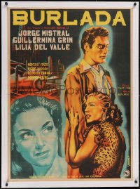 6h0646 BURLADA linen Mexican poster 1951 romantic artwork of top stars by Juan Antonio Vargas Ocampo!