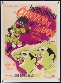 6h0655 CONOZCO A LOS DOS linen Mexican poster 1949 art of Castilla twins & black dancer, ultra rare!