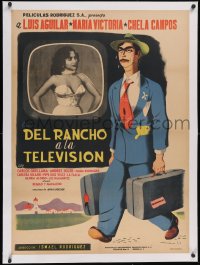 6h0659 DEL RANCHO A LA TELEVISION linen Mexican poster 1953 Francisco Rivero Gil art, ultra rare!