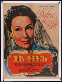 6h0660 DONA PERFECTA linen Mexican poster 1951 Juanino Renau Berenguer art of Dolores Del Rio, rare!