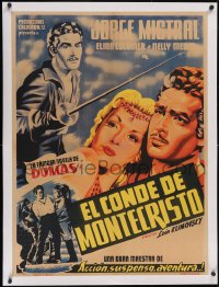 6h0665 EL CONDE DE MONTECRISTO linen Mexican poster 1960 Dumas' Count of Monte Cristo, ultra rare!