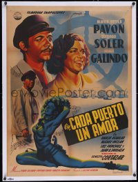 6h0671 EN CADA PUERTO UN AMOR linen Mexican poster 1949 Espert art of Pavon & top cast, ultra rare!