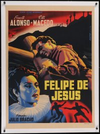 6h0674 FELIPE DE JESUS linen Mexican poster 1949 Berenguer art of Alonso & Macedo, ultra rare!