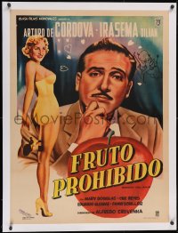 6h0676 FRUTO PROHIBIDO linen Mexican poster 1953 Irsasema Dilian is Forbidden Fruit, Caballero art!