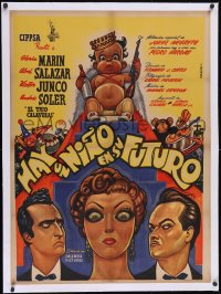 6h0677 HAY UN NINO EN SU FUTURO linen Mexican poster 1952 great art by Juan Antonio Vargas Ocampo!