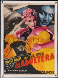 6h0679 LA ADULTERA linen Mexican poster 1956 Renau art of sexy bad girl adulteress Silvia Pinal!