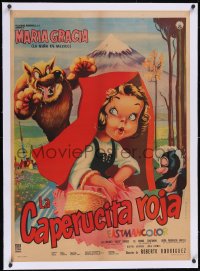 6h0695 LITTLE RED RIDING HOOD linen Mexican poster 1960 Brothers Grimm, cool Cacho art, ultra rare!