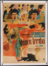 6h0697 MANOS ARRIBA linen Mexican poster 1958 cool Guab montage art of Resortes & cast, rare!