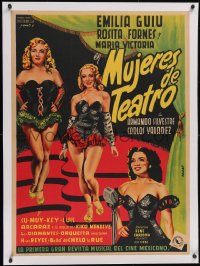 6h0707 MUJERES DE TEATRO linen Mexican poster 1951 Ocampo art of three sexy ladies, ultra rare!