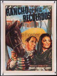 6h0716 RANCHO DE MIS RECUERDOS linen Mexican poster 1946 art of Edmundo Espino with woman & horse!