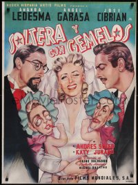 6h0727 SOLTERA Y CON GEMELOS linen Mexican poster 1945 Marion art of top stars & babies, ultra rare!
