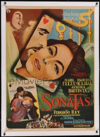 6h0729 SONATAS linen Mexican poster 1960 Horacio art of Maria Felix, Francisco Rabal in playing card!