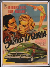 6h0731 SUENOS DE GLORIA linen Mexican poster 1953 art of Miroslava, Aguilar & race car, ultra rare!