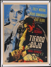 6h0734 TIERRA BAJA linen Mexican poster 1951 Renau art of Pedro Armendariz & Zully Moreno, rare!