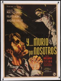 6h0742 Y MURIO POR NOSOTROS linen Mexican poster 1951 Joselito Rodriguez, incredible religious art!