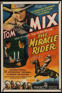 6h0910 MIRACLE RIDER linen style B 1sh 1935 Tom Mix is the idol of every boy in the world, rare!