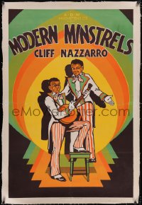 6h0913 MODERN MINSTRELS linen Woolever Press 1sh 1930 art of Cliff Nazarro in blackface w/banjo, rare!