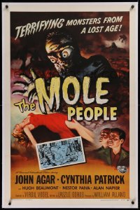 6h0914 MOLE PEOPLE linen 1sh 1956 Joseph Smith art of the horror crawling from depths of the Earth!