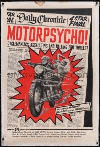 6h0916 MOTORPSYCHO linen 1sh 1965 Russ Meyer motorcycle classic, assaulting & killing for thrills!