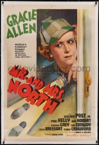 6h0917 MR. & MRS. NORTH linen 1sh 1942 art of detective Gracie Allen shining flashlight on clues!