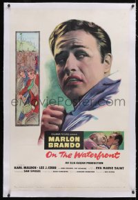 6h0929 ON THE WATERFRONT linen 1sh 1954 Elia Kazan directed, Budd Schulberg wrote it, Marlon Brando!