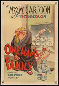 6h0930 ONE HAM'S FAMILY linen 1sh 1943 Tex Avery, Big Bad Wolf & 3 Little Pigs sequel, ultra rare!