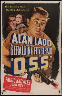 6h0925 O.S.S. linen 1sh 1946 close up of Alan Ladd with machine gun & with Geraldine Fitzgerald!