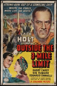 6h0933 OUTSIDE THE 3-MILE LIMIT linen 1sh 1940 Jack Holt on a gambling ship, stakes are life & death!
