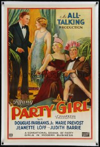6h0938 PARTY GIRL linen 1sh 1930 Douglas Fairbanks Jr., Marie Prevost, all talking, ultra rare!
