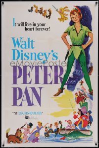 6h0942 PETER PAN linen 1sh R1976 Walt Disney animated cartoon fantasy classic, great full-length art!