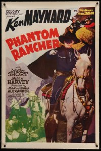 6h0943 PHANTOM RANCHER linen 1sh 1938 Ken Maynard with cool black mask & cape on horseback!