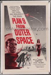 6h0946 PLAN 9 FROM OUTER SPACE linen 1sh 1958 directed by Ed Wood, arguably the worst movie ever!