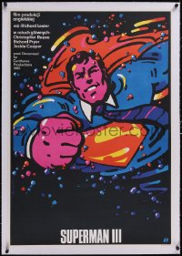 6h0519 SUPERMAN III linen Polish 27x39 1985 different art of Christopher Reeve by Waldemar Swierzy!