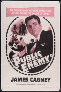 6h0949 PUBLIC ENEMY linen 1sh R1954 William Wellman directed classic, James Cagney, montage images!